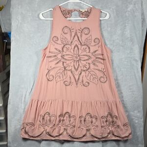 ODDY Dress Women's Sz Lg Sleeveless Open Back Lined Boho Cottagecore Pink 0759